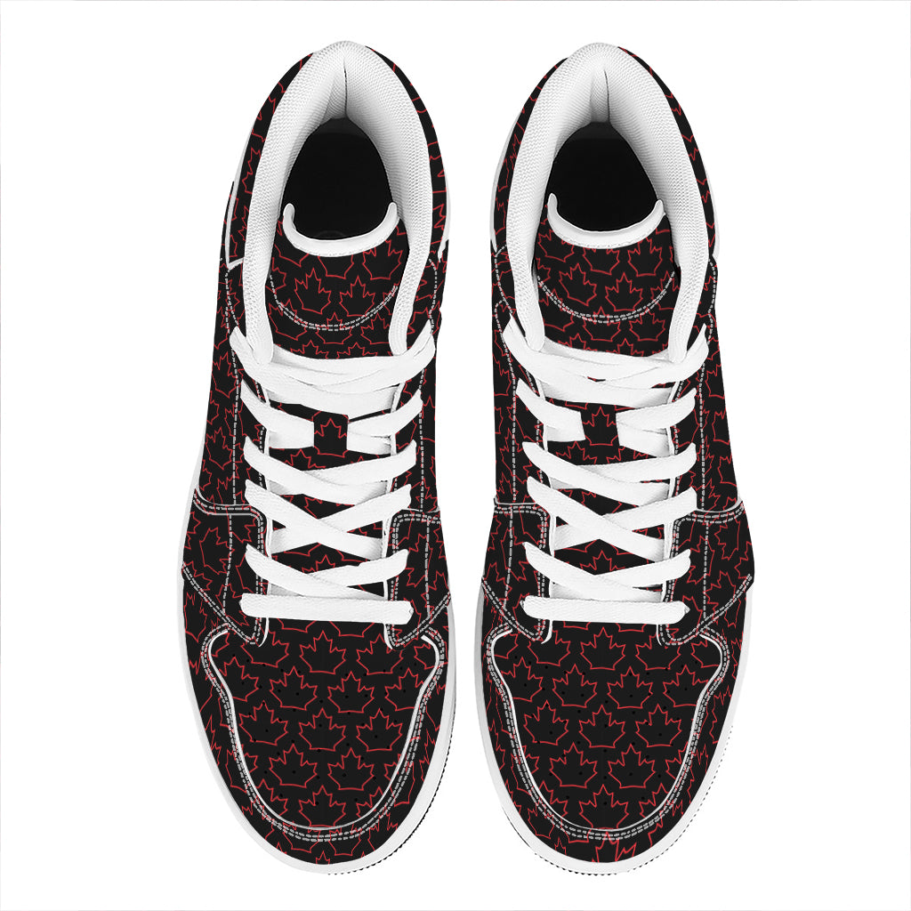 Black And Red Canadian Maple Leaf Print High Top Leather Sneakers