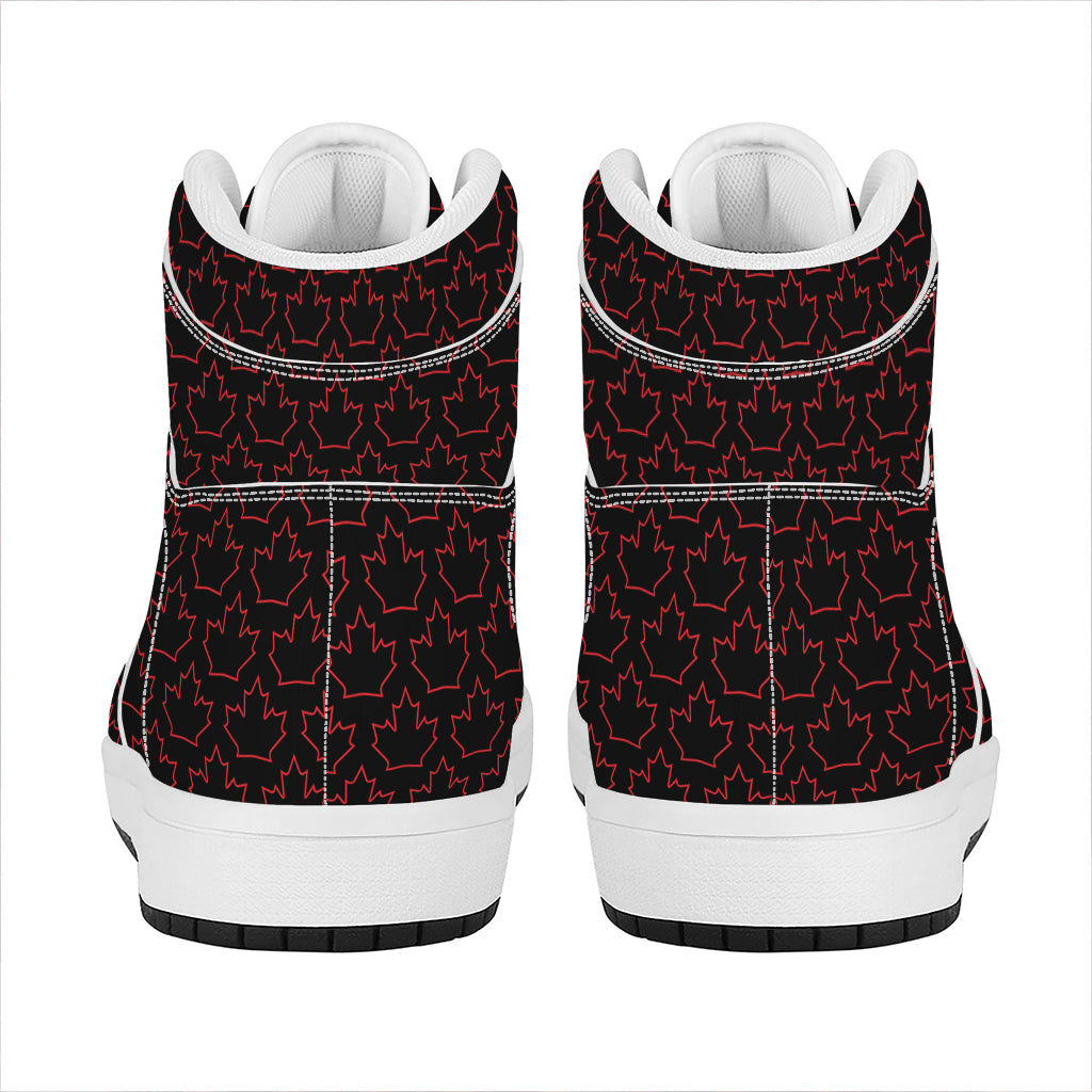 Black And Red Canadian Maple Leaf Print High Top Leather Sneakers