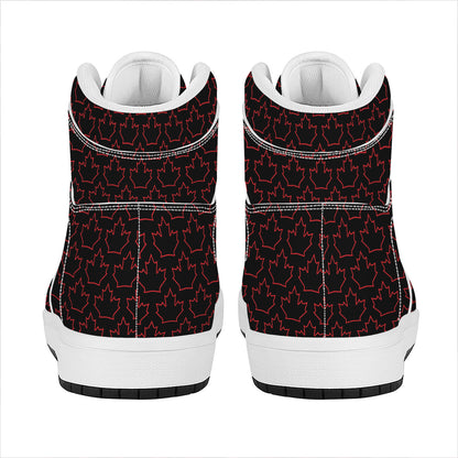 Black And Red Canadian Maple Leaf Print High Top Leather Sneakers