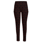 Black And Red Canadian Maple Leaf Print High-Waisted Pocket Leggings