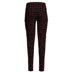Black And Red Canadian Maple Leaf Print High-Waisted Pocket Leggings