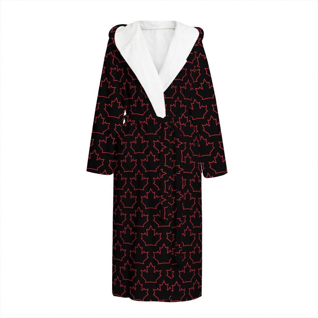 Black And Red Canadian Maple Leaf Print Hooded Bathrobe