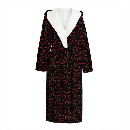 Black And Red Canadian Maple Leaf Print Hooded Bathrobe