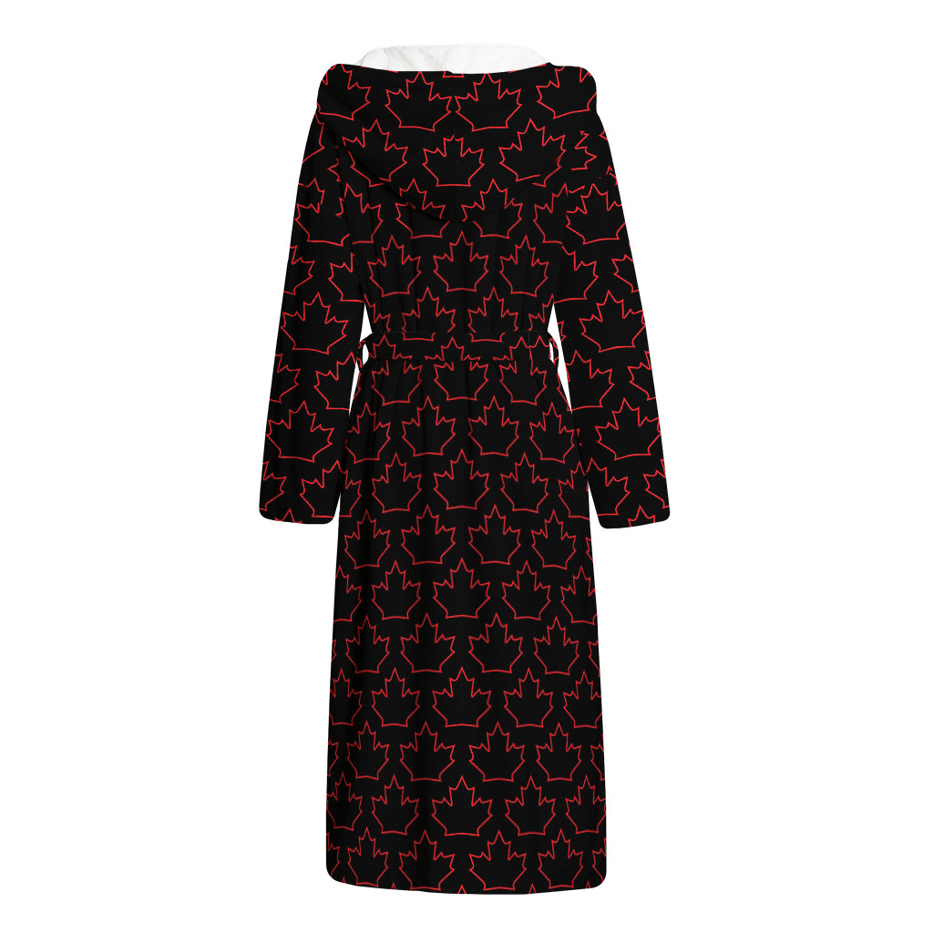 Black And Red Canadian Maple Leaf Print Hooded Bathrobe