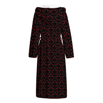 Black And Red Canadian Maple Leaf Print Hooded Bathrobe