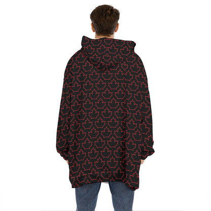 Black And Red Canadian Maple Leaf Print Hoodie Blanket