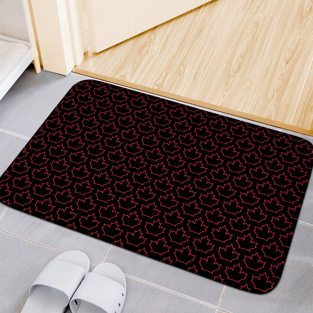 Black And Red Canadian Maple Leaf Print Indoor Door Mat