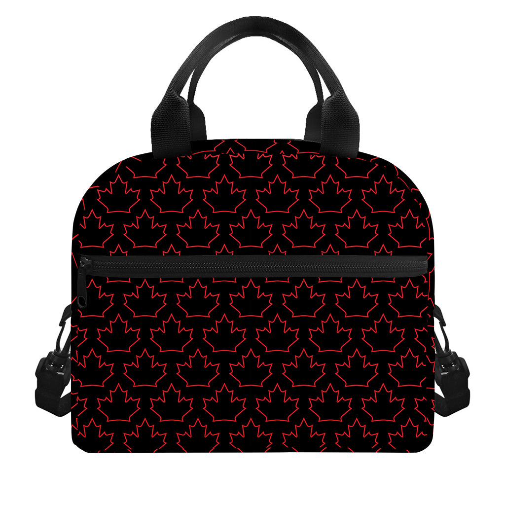Black And Red Canadian Maple Leaf Print Insulated Lunch Bag