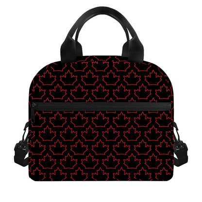 Black And Red Canadian Maple Leaf Print Insulated Lunch Bag
