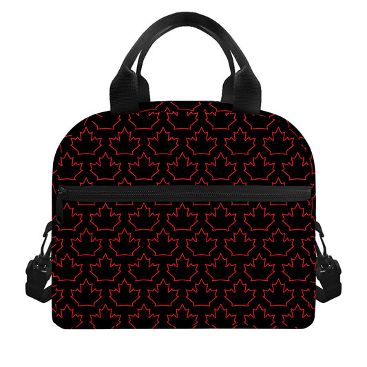 Black And Red Canadian Maple Leaf Print Insulated Lunch Bag