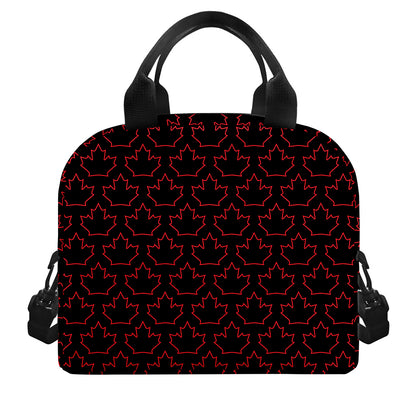 Black And Red Canadian Maple Leaf Print Insulated Lunch Bag