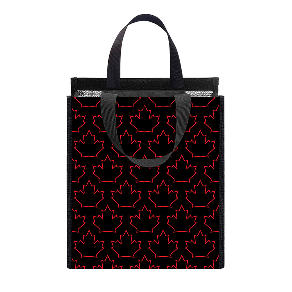 Black And Red Canadian Maple Leaf Print Insulated Lunch Tote