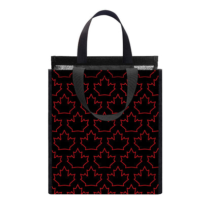 Black And Red Canadian Maple Leaf Print Insulated Lunch Tote