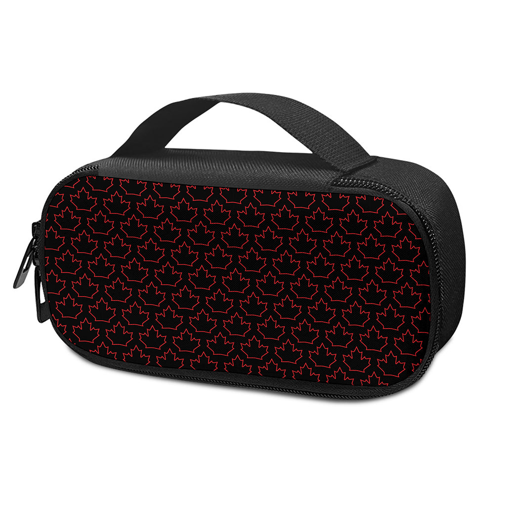 Black And Red Canadian Maple Leaf Print Insulin Cooler Travel Case