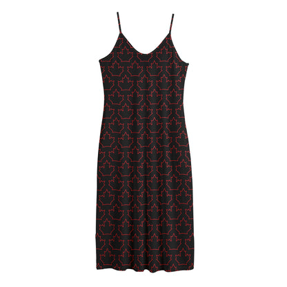 Black And Red Canadian Maple Leaf Print Jersey Midi Cami Dress