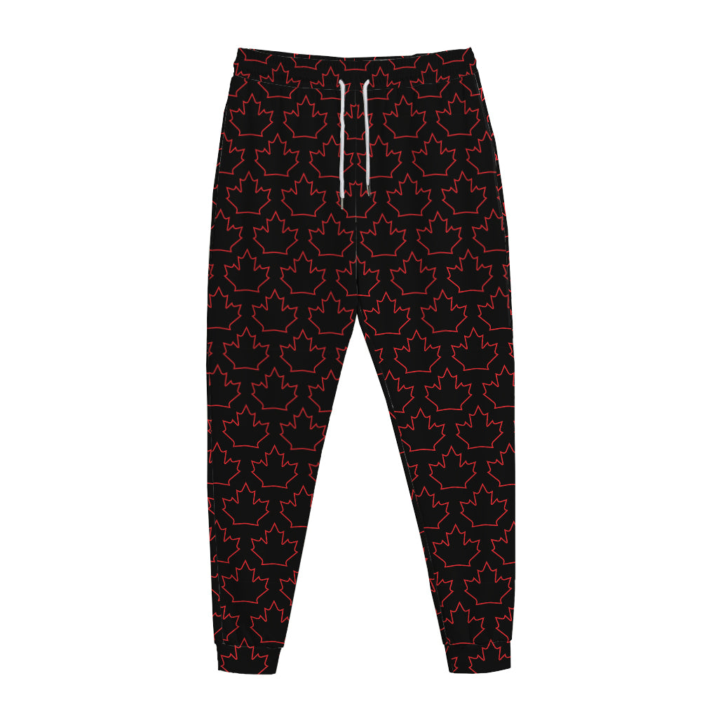 Black And Red Canadian Maple Leaf Print Jogger Pants