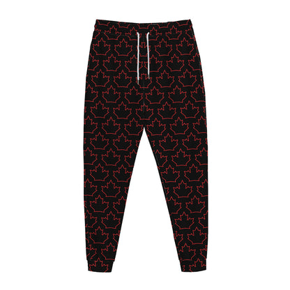 Black And Red Canadian Maple Leaf Print Jogger Pants