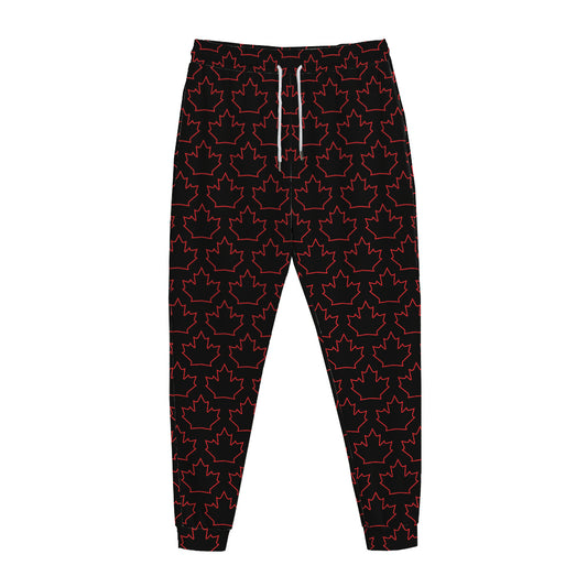 Black And Red Canadian Maple Leaf Print Jogger Pants