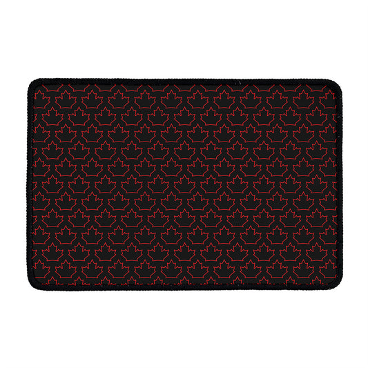 Black And Red Canadian Maple Leaf Print Kitchen Mat