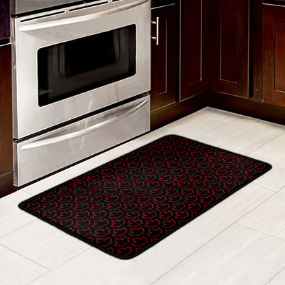 Black And Red Canadian Maple Leaf Print Kitchen Mat