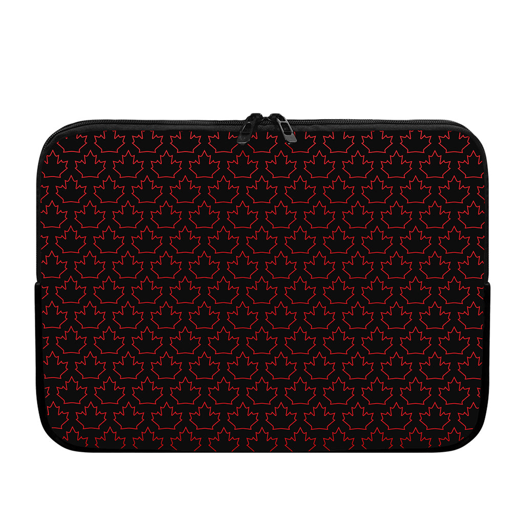 Black And Red Canadian Maple Leaf Print Laptop Sleeve