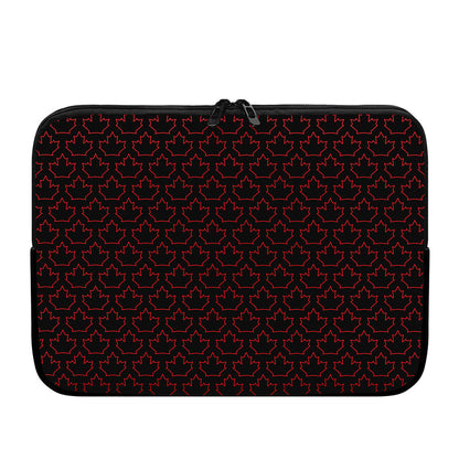 Black And Red Canadian Maple Leaf Print Laptop Sleeve