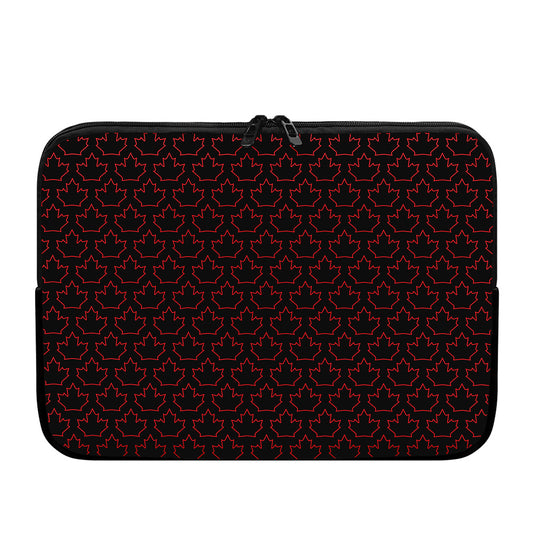 Black And Red Canadian Maple Leaf Print Laptop Sleeve