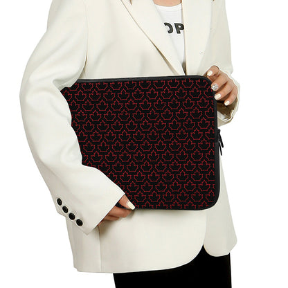 Black And Red Canadian Maple Leaf Print Laptop Sleeve