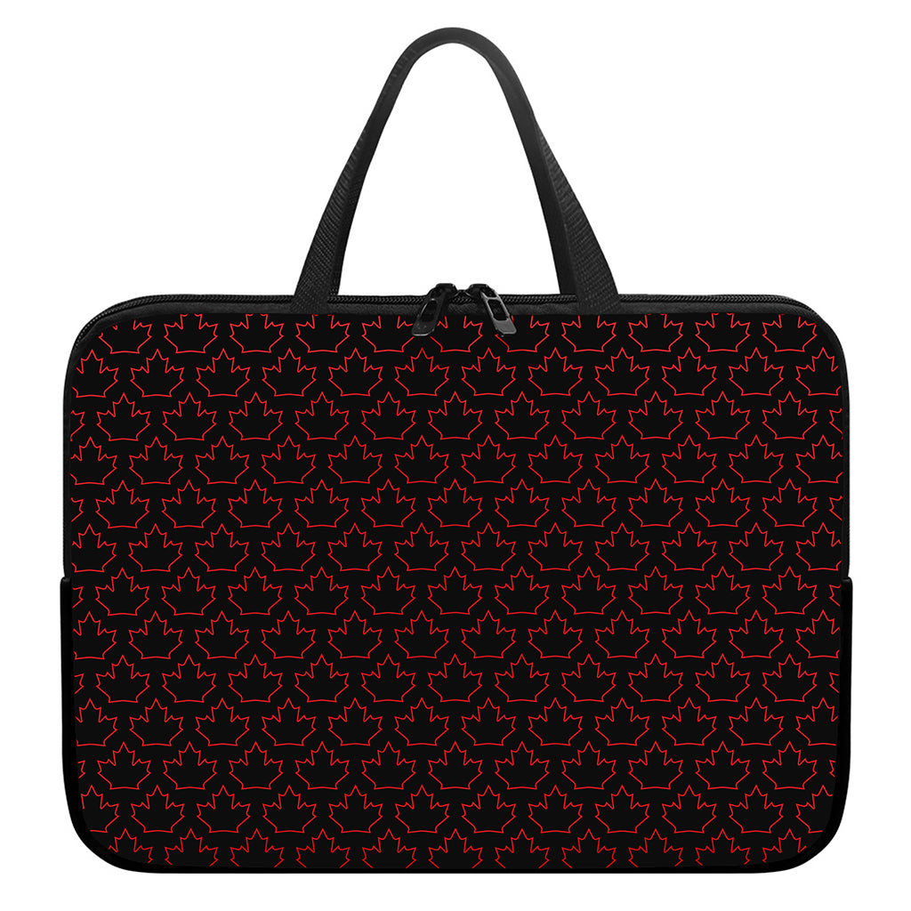 Black And Red Canadian Maple Leaf Print Laptop Sleeve With Handle