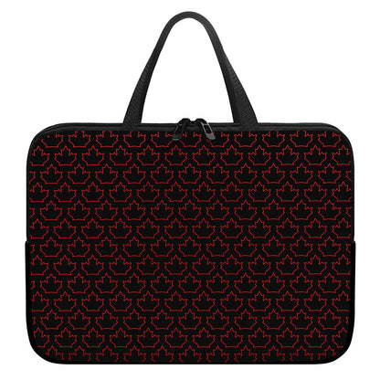 Black And Red Canadian Maple Leaf Print Laptop Sleeve With Handle