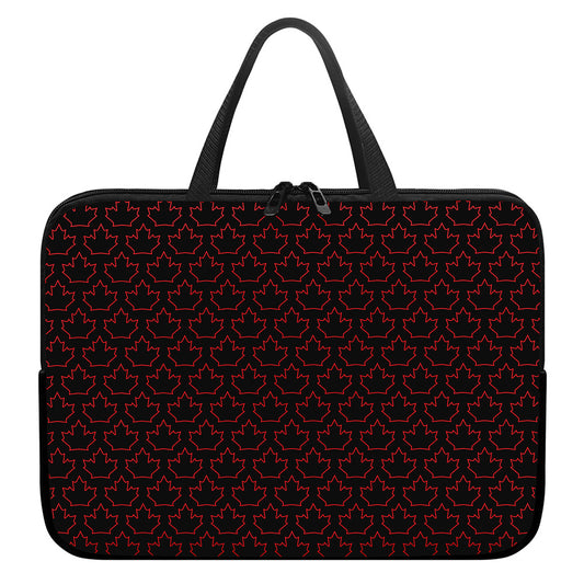 Black And Red Canadian Maple Leaf Print Laptop Sleeve With Handle