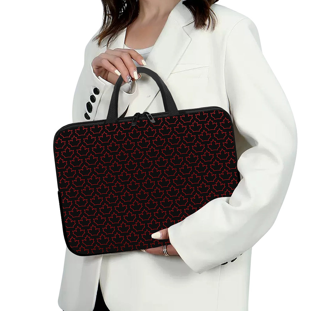 Black And Red Canadian Maple Leaf Print Laptop Sleeve With Handle