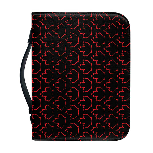 Black And Red Canadian Maple Leaf Print Leather Bible Cover