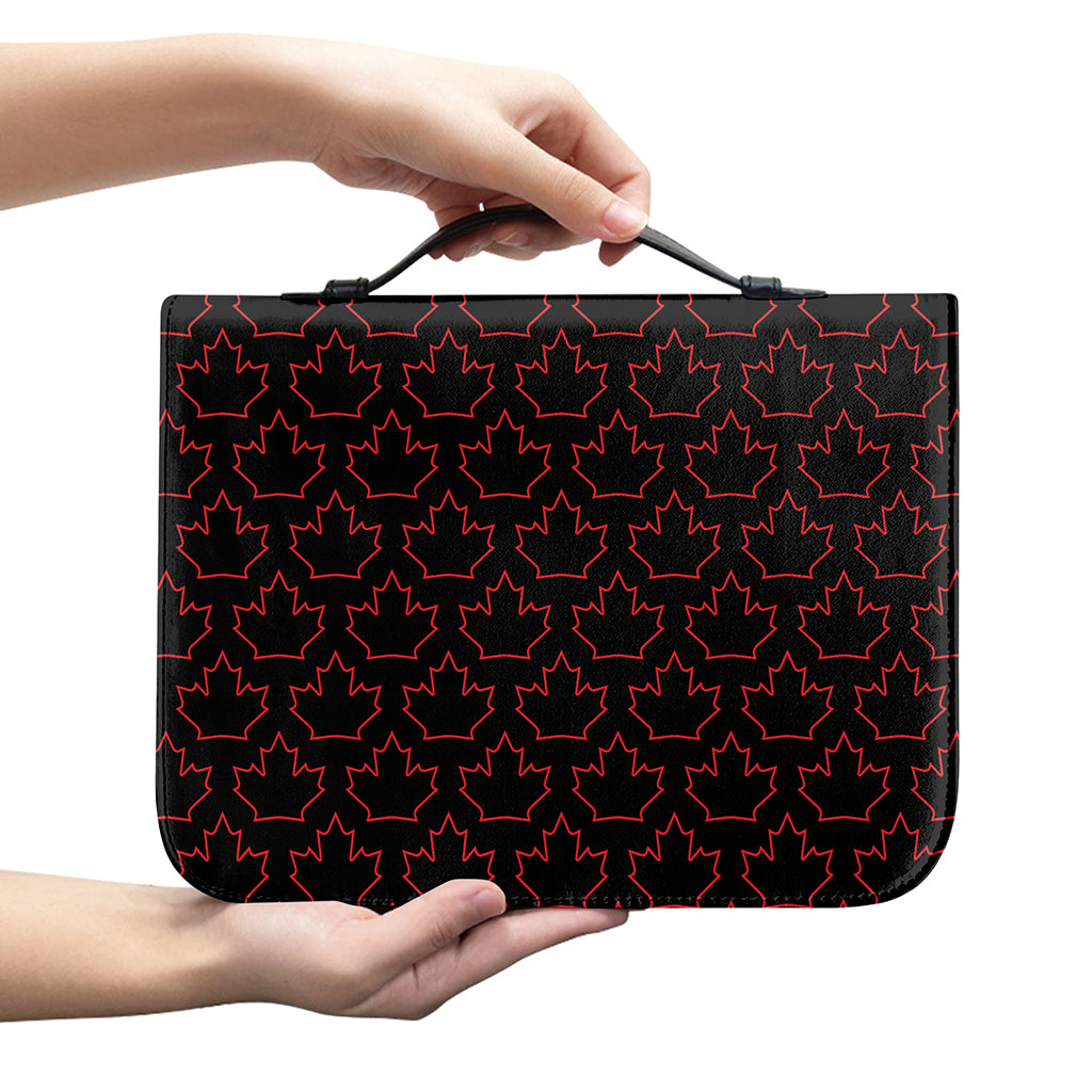 Black And Red Canadian Maple Leaf Print Leather Bible Cover