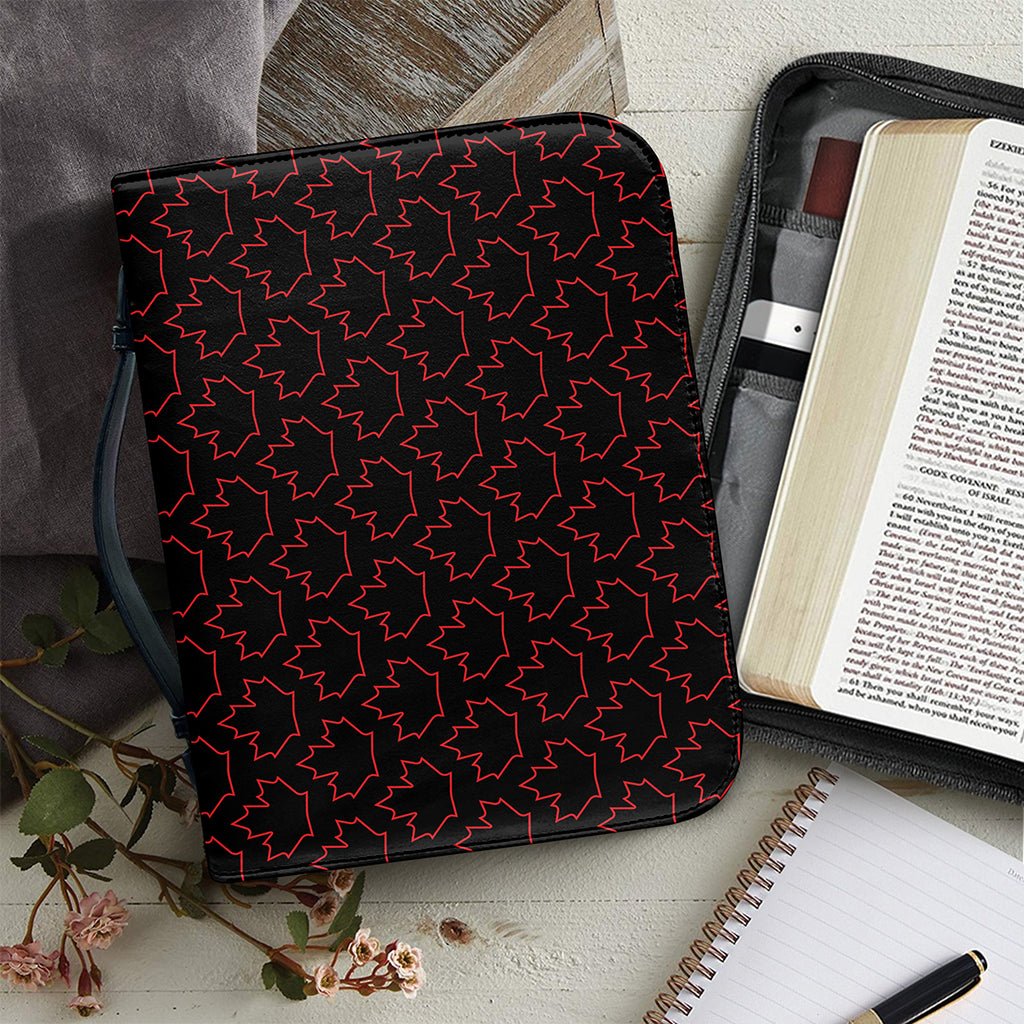 Black And Red Canadian Maple Leaf Print Leather Bible Cover