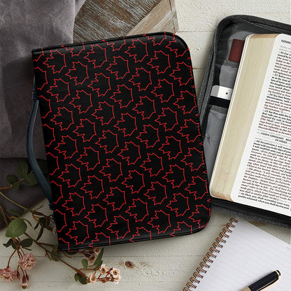 Black And Red Canadian Maple Leaf Print Leather Bible Cover