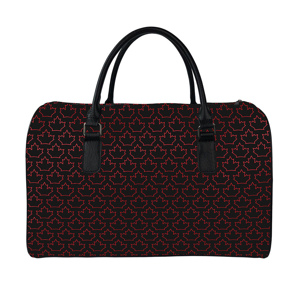 Black And Red Canadian Maple Leaf Print Leather Duffle Bag