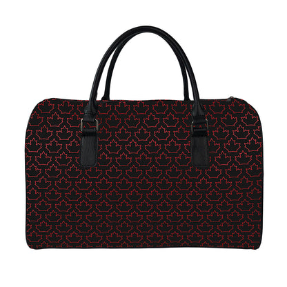 Black And Red Canadian Maple Leaf Print Leather Duffle Bag
