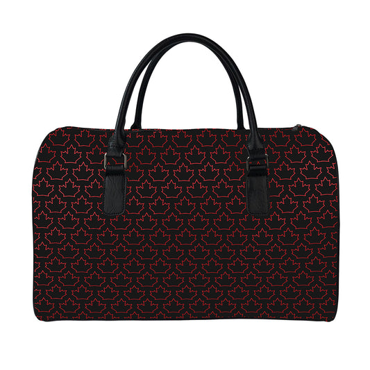 Black And Red Canadian Maple Leaf Print Leather Duffle Bag