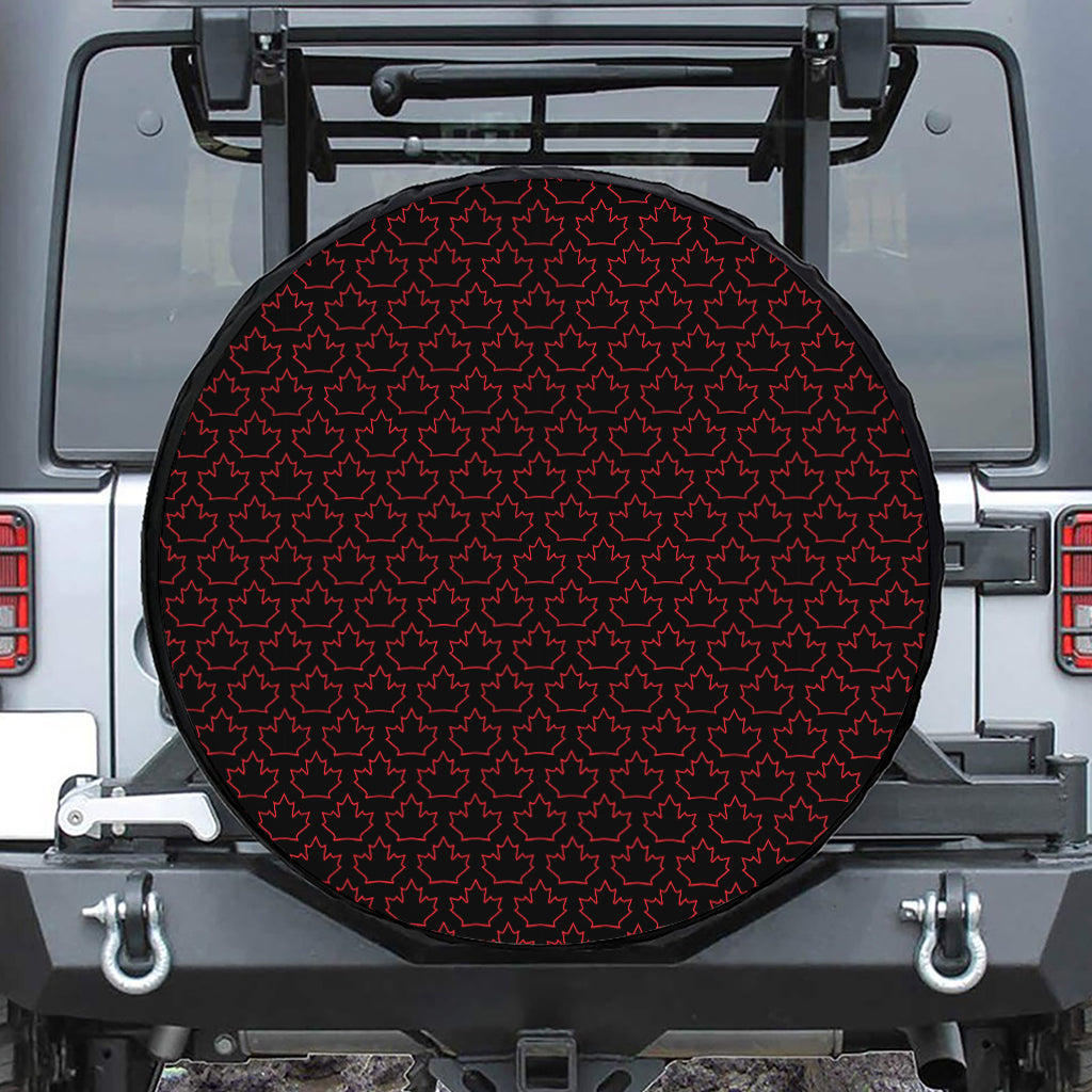Black And Red Canadian Maple Leaf Print Leather Spare Tire Cover