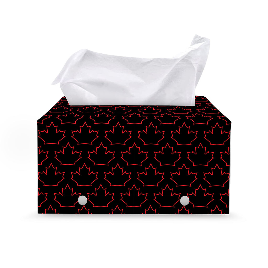 Black And Red Canadian Maple Leaf Print Leather Tissue Box Cover