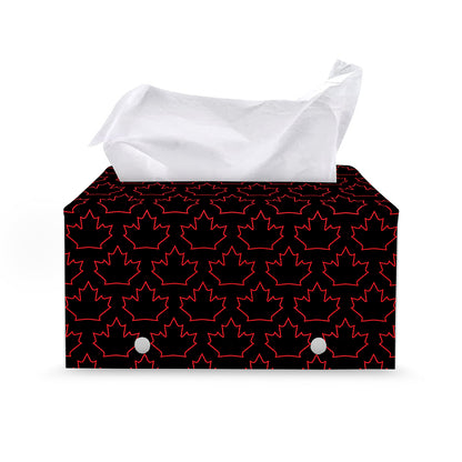 Black And Red Canadian Maple Leaf Print Leather Tissue Box Cover