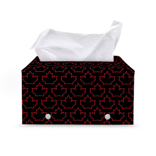 Black And Red Canadian Maple Leaf Print Leather Tissue Box Cover