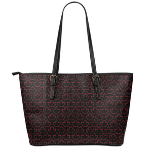 Black And Red Canadian Maple Leaf Print Leather Tote Bag