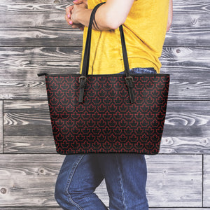 Black And Red Canadian Maple Leaf Print Leather Tote Bag