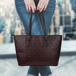 Black And Red Canadian Maple Leaf Print Leather Tote Bag