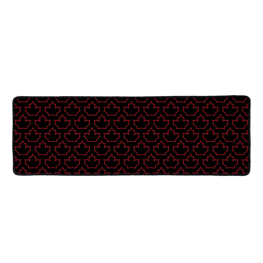 Black And Red Canadian Maple Leaf Print Long Kitchen Mat