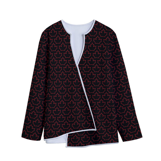 Black And Red Canadian Maple Leaf Print Long Sleeve Short Coat