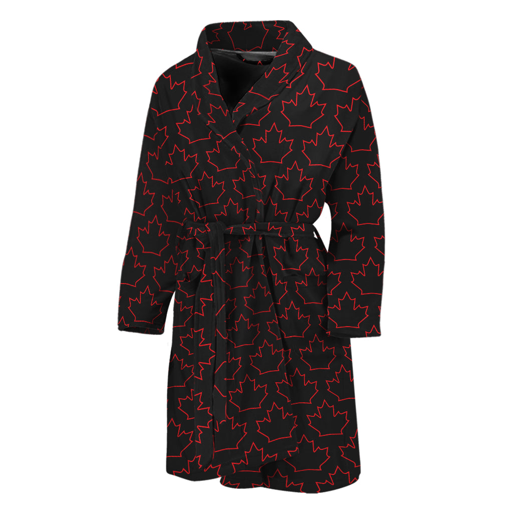 Black And Red Canadian Maple Leaf Print Men's Bathrobe