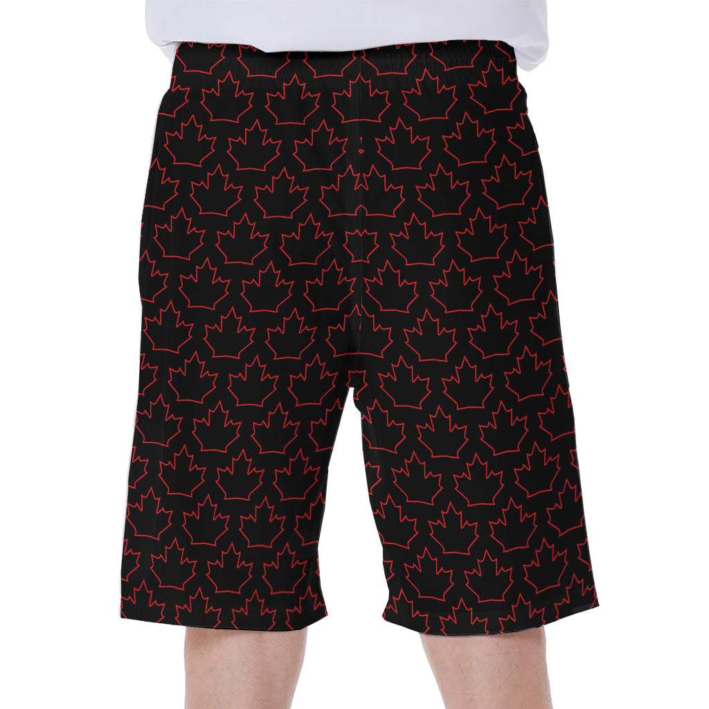 Black And Red Canadian Maple Leaf Print Men's Beach Shorts